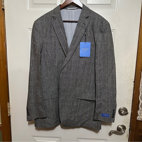 Avanti Uomo Sport‎ Coat Blazer Classic Fit 100% Linen Gray Plaid 42R NWT